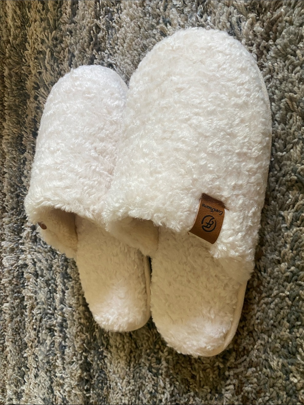 Plush Cream Women's Slide Slippers with Branded Tag